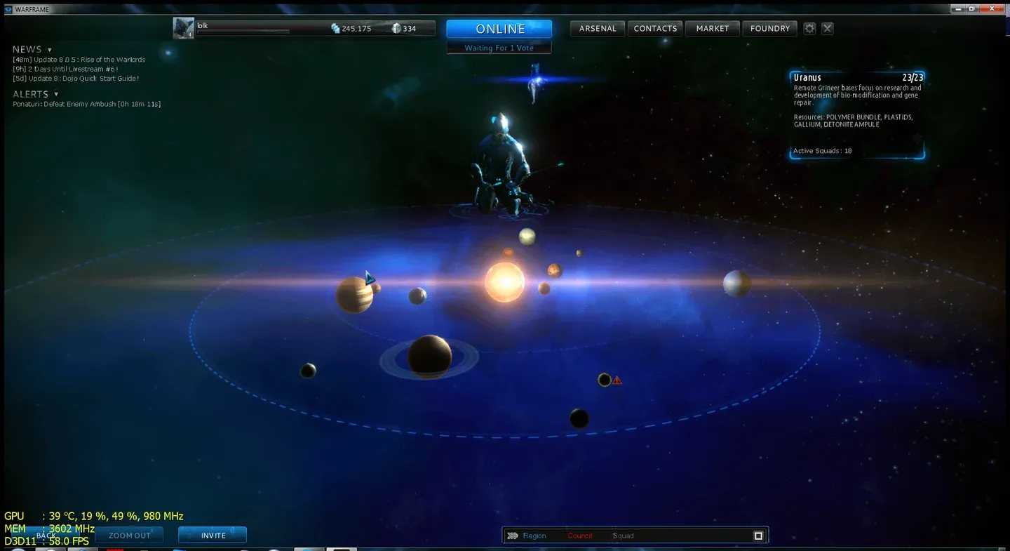 การนำทางแผนที่ดาว Warframe